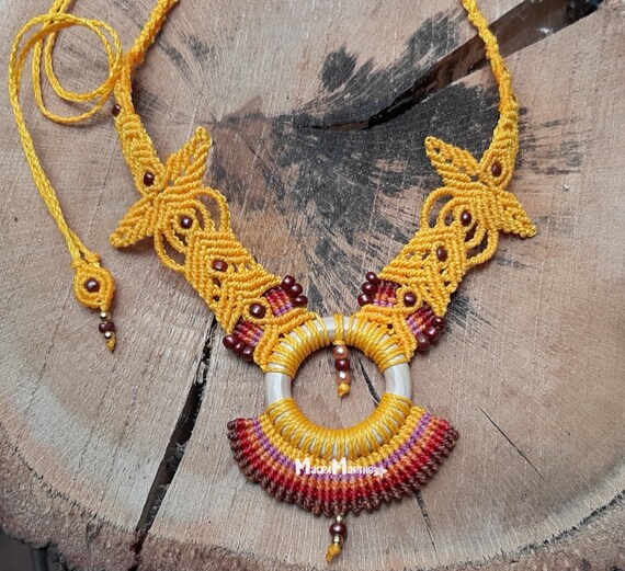Macramé necklace, collana etnica, ethnic necklace, handmade necklace, macramé jewels, gioielli donne in macramé, gioielli macramé, handmade