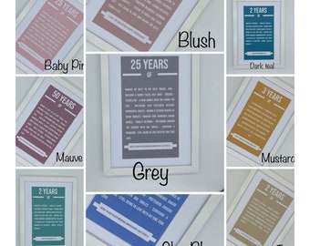 ANY YEAR Personalised 11th anniversary wedding gift memory frame available in 10 colours