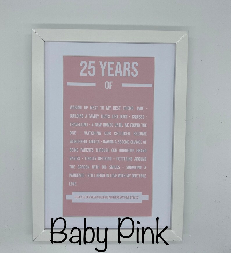 ANY YEAR Personalised 11th anniversary wedding gift memory frame available in 10 colours