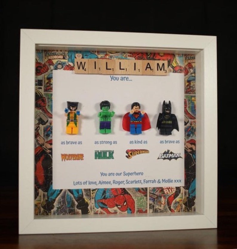Personalised Marvel Lego Frame Superhero Avengers Scrabble Letters