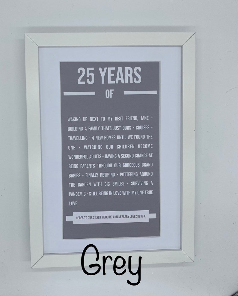ANY YEAR Personalised 11th anniversary wedding gift memory frame available in 10 colours
