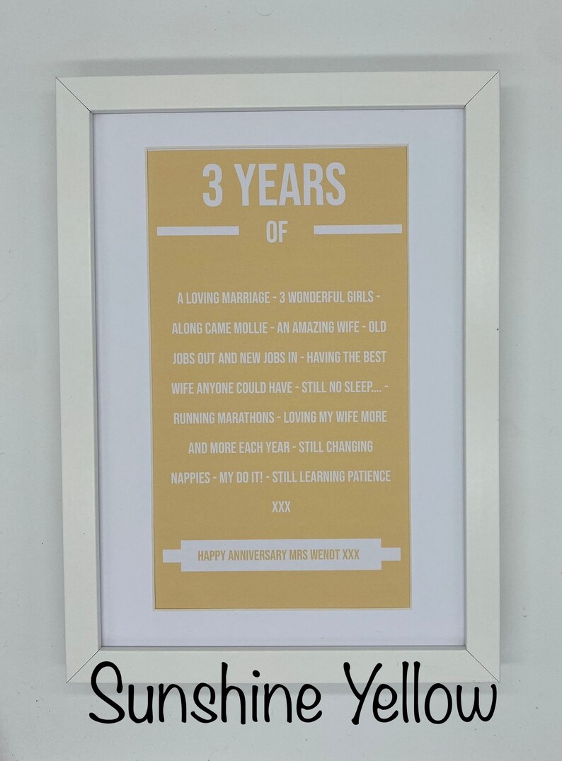 ANY YEAR Personalised 11th anniversary wedding gift memory frame available in 10 colours