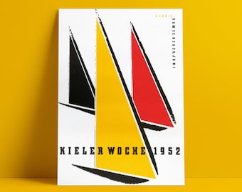 Kieler Woche Segelposter 1952, Kieler Woche Regatta, Design Moderne Kunst, G. W. Hörnig, Geschenk für Designer