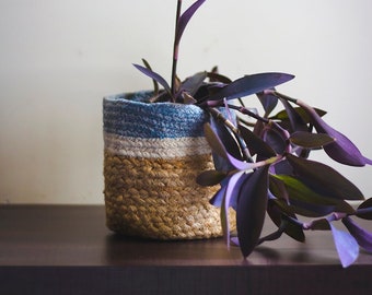 Woven Storage Baskets - Fabric Storage Baskets - Jute Cotton Storage Baskets - Natural Basket - Beige Baskets-Handmade Baskets-Planters