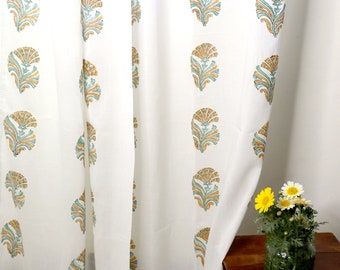 Block printed curtain,Indian sheer curtains,Bohemian floral Curtains,yellow curtains,Summer sheer Curtain, Curtain panels,indian cotton.