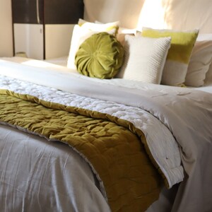 Ochre Velvet Quilt: Handstitched Block Printed Cotton Bedspread
