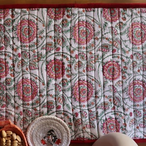 Place Mats, Rani Pink and Sea Green Table Mat, Indian Block Print, Floral Print Fabric, Quilted Cotton Cloth, Gift, Table Décor, Set Of Two