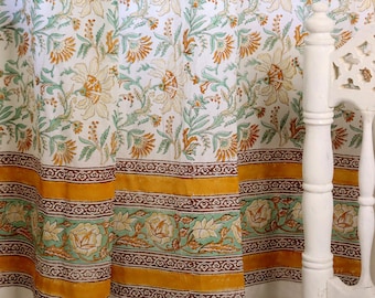 Block print curtains Indian Sheers Bohemian Orange printed curtain green Tropical Floral curtains Tender block print cotton beach curtains