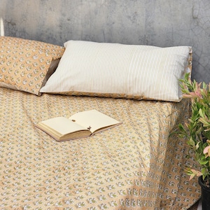 Handcrafted Block Print Sheet Set|Artisan-Crafted|coverlets|Indian prints|King Size beige yellow|Wedding Gift|Patterned Sheets|Gift for Home