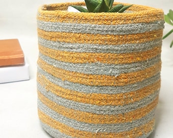 Woven Storage Baskets - Fabric Storage Baskets - Cotton Storage Baskets - Natural Basket - Ochre grey Baskets-Handmade Baskets-Planters