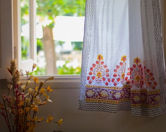 Block printed sheer curtains/Voile curtains/Sheer panels/Indian Hand made curtains/Curtain panels/Bohemian curtains/les Rideaux/yellow -red