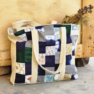 Patchwork Cotton Tote Bag: Upcycled Shopper, Zero Waste