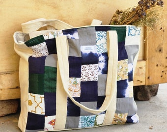 Tote bag patchwork Summer Bag upcycled Cotton Tote Bag stylish Shopper- holiday Bag zero waste Large Shop Bag- Bag for girls-gift for her