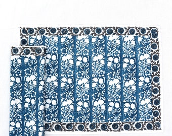 Block Printed Placemat set Cotton Table Mats housewarming Placemats printed blue gray floral decorative placemats maximal refreshing