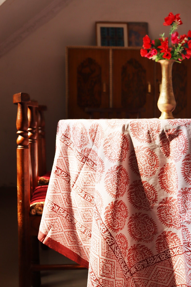 Block print tablecloth Extra large table cloth Bird Mandala cotton Table Cloth Jaipur Table cloth Tablecloth rectangle image 1
