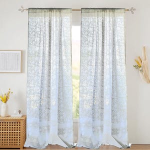 Block printed sheer curtains Voile curtains Sheer panels/Indian Hand made Curtain Bohemian curtains les rideaux transparents white on white