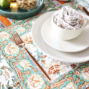 Block Printed Cotton Placemat Set: Floral Table Mats