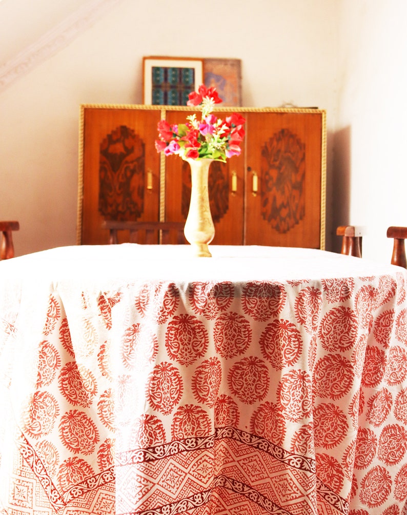 Block print tablecloth Extra large table cloth Bird Mandala cotton Table Cloth Jaipur Table cloth Tablecloth rectangle image 3