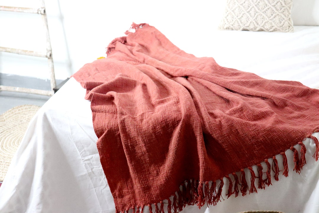 Rust Throw Blanket, Handwoven Cotton Blanket,sofa Throw,blanket for Bed