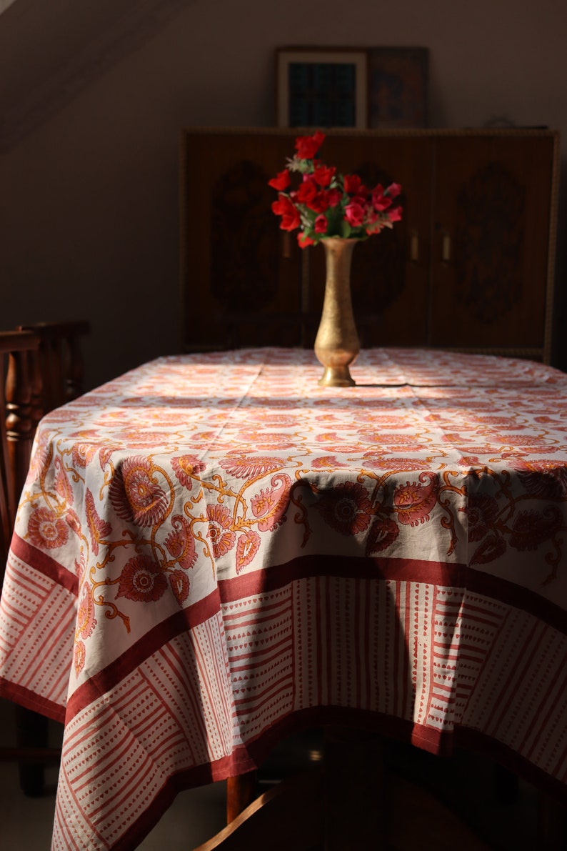 Block print tablecloth Extra large table cloth Bird Mandala cotton Table Cloth Jaipur Table cloth Tablecloth rectangle image 8