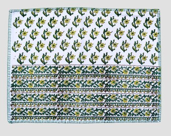 Block Print Placemats embroidered set Cotton Table Mats housewarming Placemats printed bottle green decorative placemats maximal refreshing