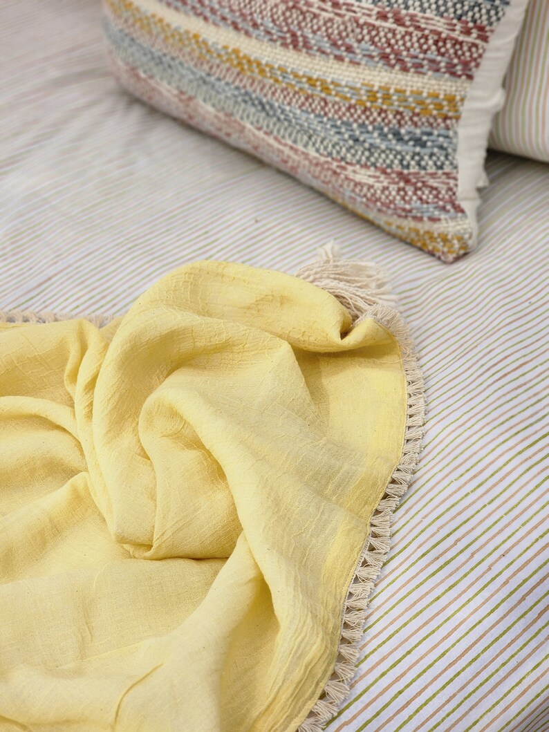 Throw Blanket,picnic blanket,boho throw blanket,light beach blanket,throws,sofa throw,chair throw,cotton throw,yellow boho,crinckled blanket image 10