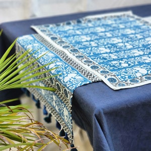 Block Printed Placemat set Cotton Table Mats housewarming Placemats printed blue gray floral decorative placemats maximal refreshing