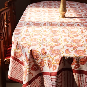 Block print tablecloth Extra large table cloth Bird Mandala cotton Table Cloth Jaipur Table cloth Tablecloth rectangle image 1