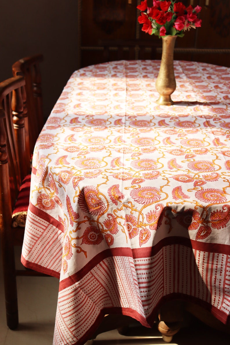 Block print tablecloth Extra large table cloth Bird Mandala cotton Table Cloth Jaipur Table cloth Tablecloth rectangle image 1