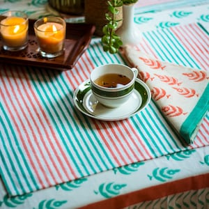 Handmade Block Print Cotton Placemats: Striped Table Setting, Set of 6