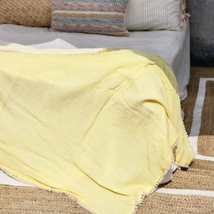 Throw Blanket,picnic blanket,boho throw blanket,light beach blanket,throws,sofa throw,chair throw,cotton throw,yellow boho,crinckled blanket