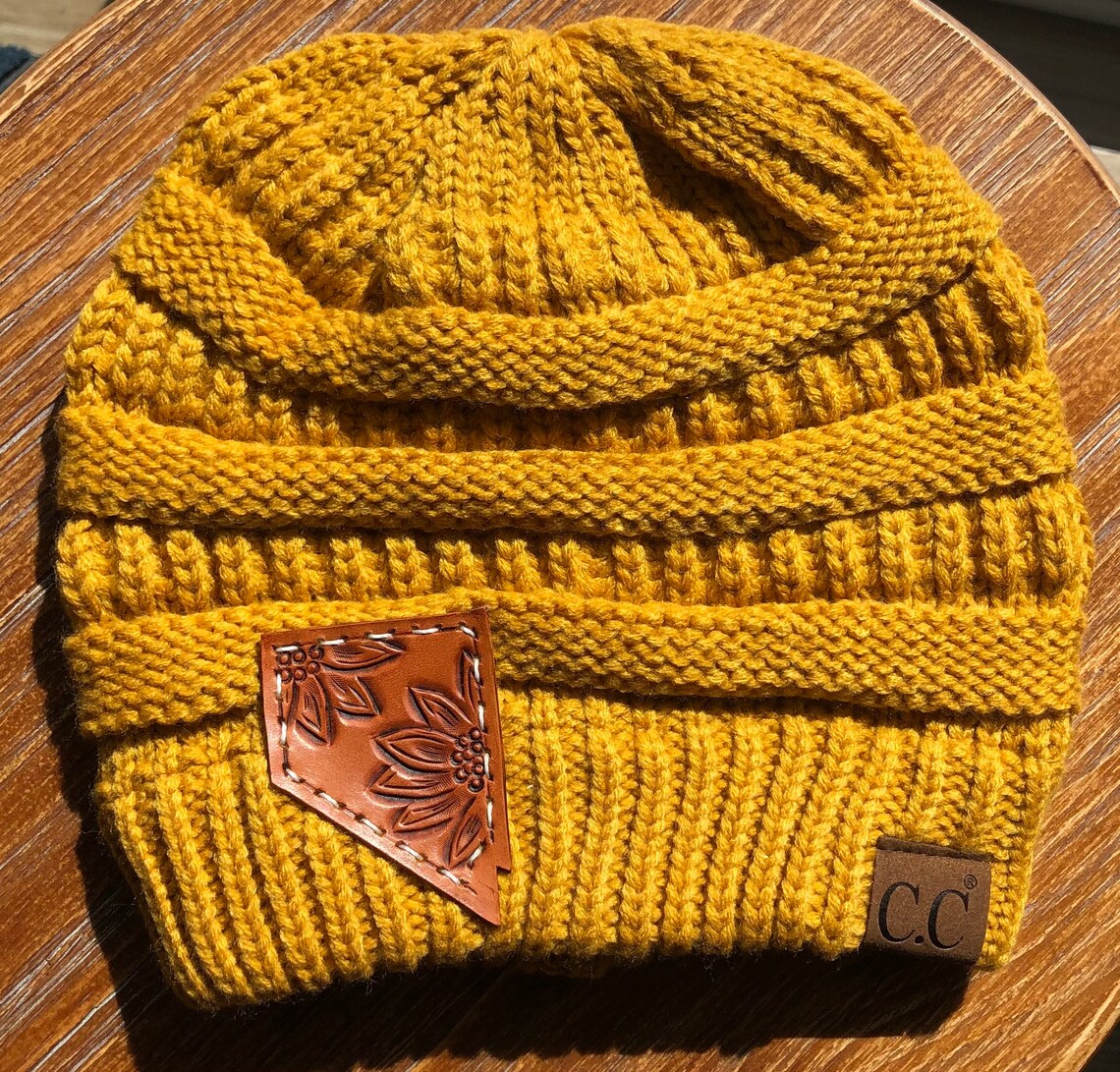 Mustard Yellow Nevada Leather Beanie Etsy