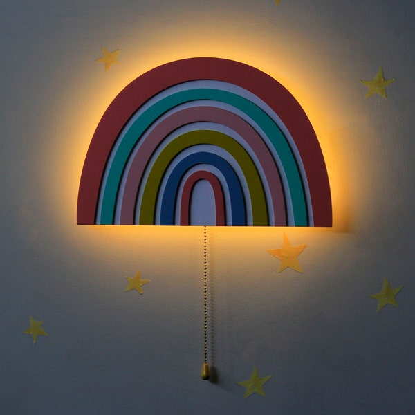 Colorful wooden baby lamp Rainbow, Wandleuchten regenbogen, Nightlight for kids, Baby room decor, Nursery lighting, Kinderzimmer