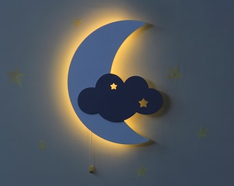 Luce notturna originale Baby Moon con nuvola grigia, lampada da parete per cameretta dei bambini, luce notturna per bambini, luci da parete per cameretta dei bambini