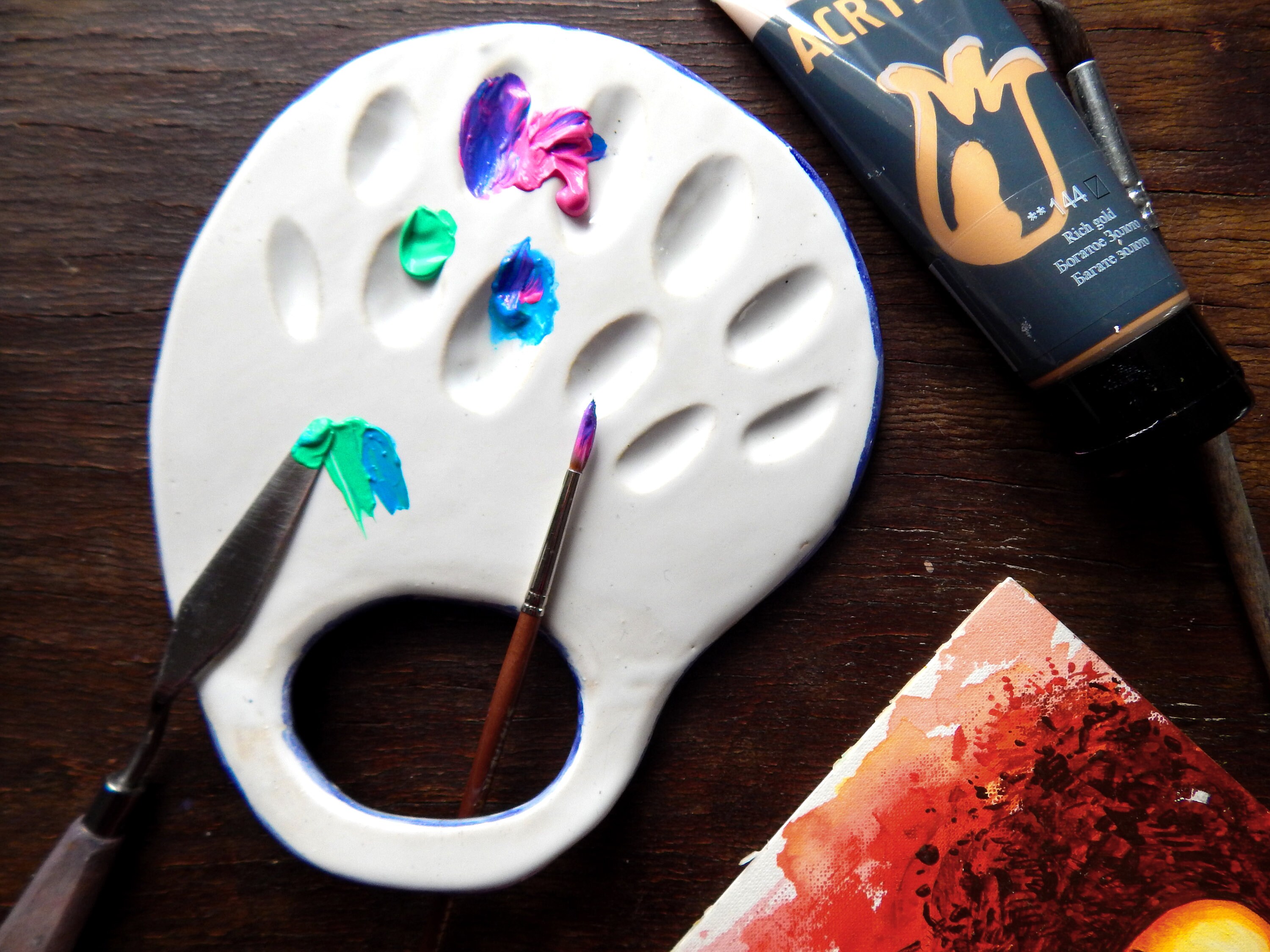 Ceramic Palette for Artists. Comfortable сlassic Form, Artists Palettes, Watercolor, Acrylic