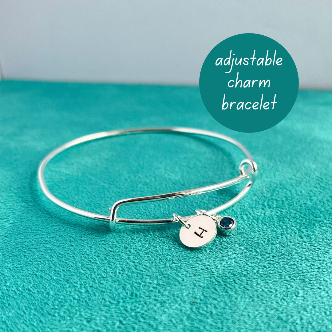 Sterling Silver Charm Bangle Bracelet Adjustable Bangle Etsy UK
