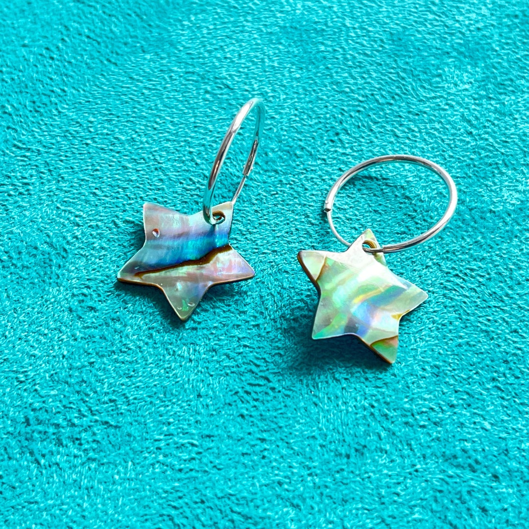 Sterling Silver Star Earrings Silver Hoops and Abalone Shell Star ...