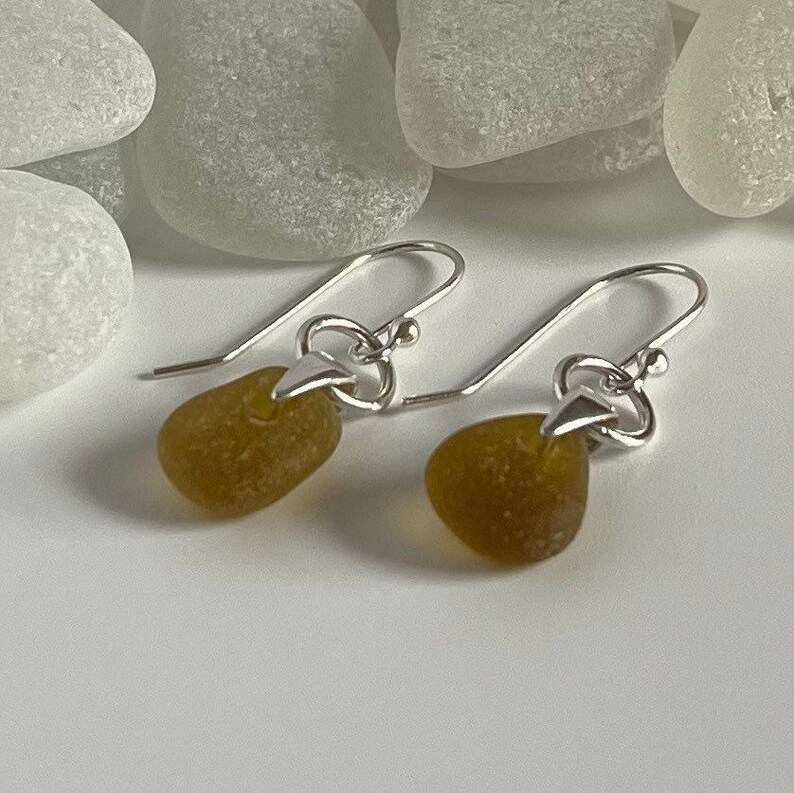 Rare Honey Yellow Sea Glass and Silver Drop Earrings. Genuine Etsy UK