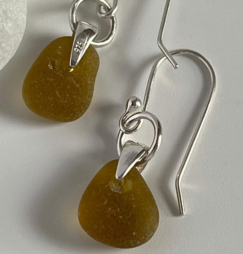 Rare Honey Yellow Sea Glass and Silver Drop Earrings. Genuine Etsy UK