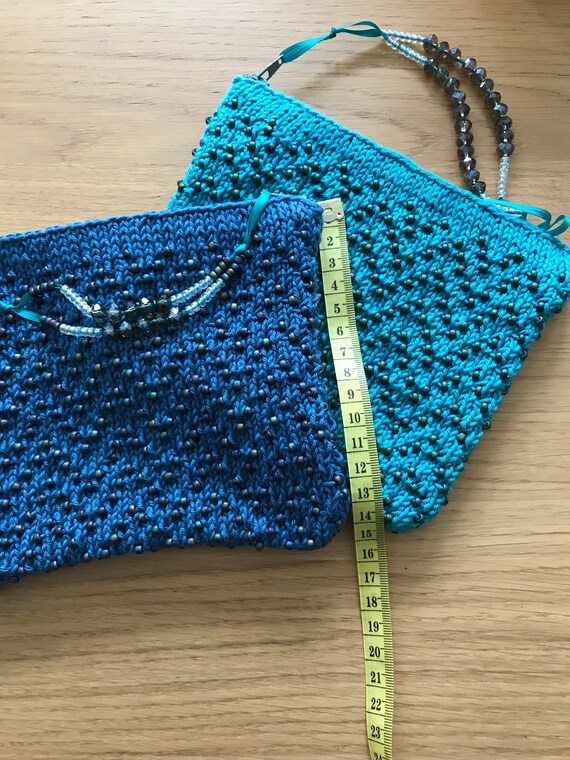 blue beaded clutch bag