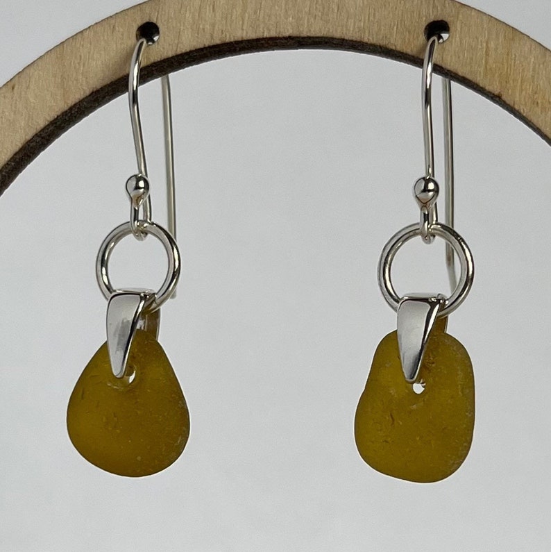 Rare Honey Yellow Sea Glass and Silver Drop Earrings. Genuine Etsy UK