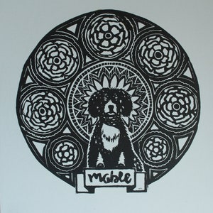 Mable the King Charles Spaniel- Art Nouveau Style Lino Print
