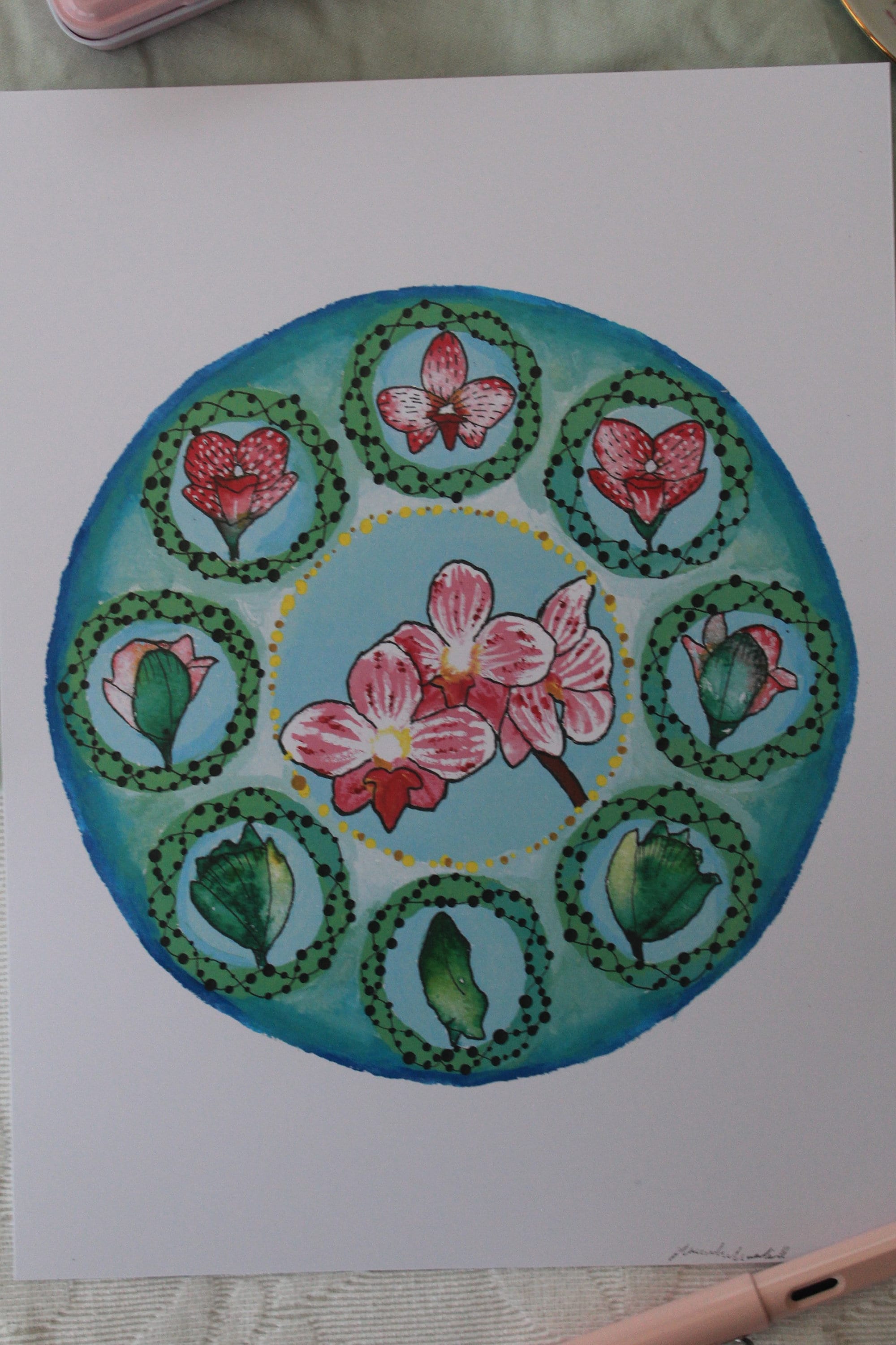 Orchid Flowering Art Nouveau Style Artwork Etsy