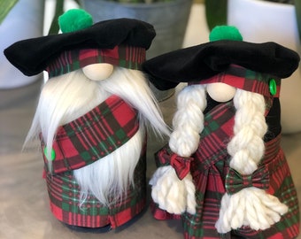 Scott Clan Tartan, Scottish inspired Nordic style Christmas Gnome with handmade kilt and tam! Boy and/or Girl Gnome!  Personalize sash!