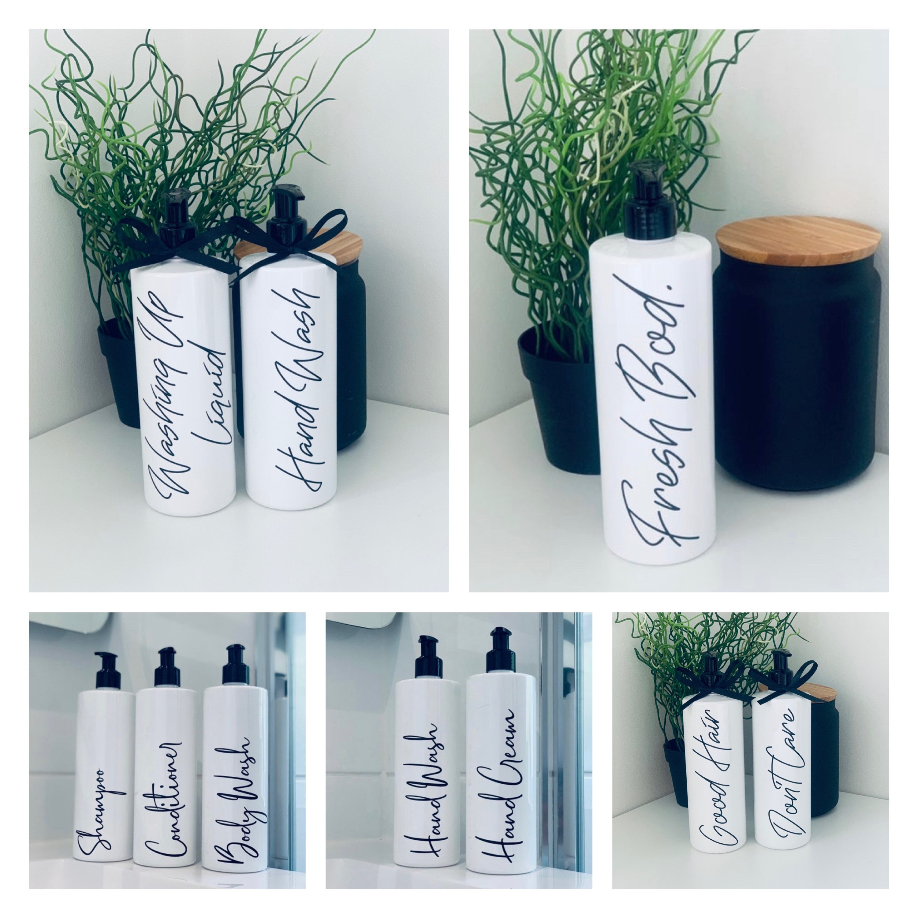 Refillable Personalised Bathroom bottles black & white Etsy