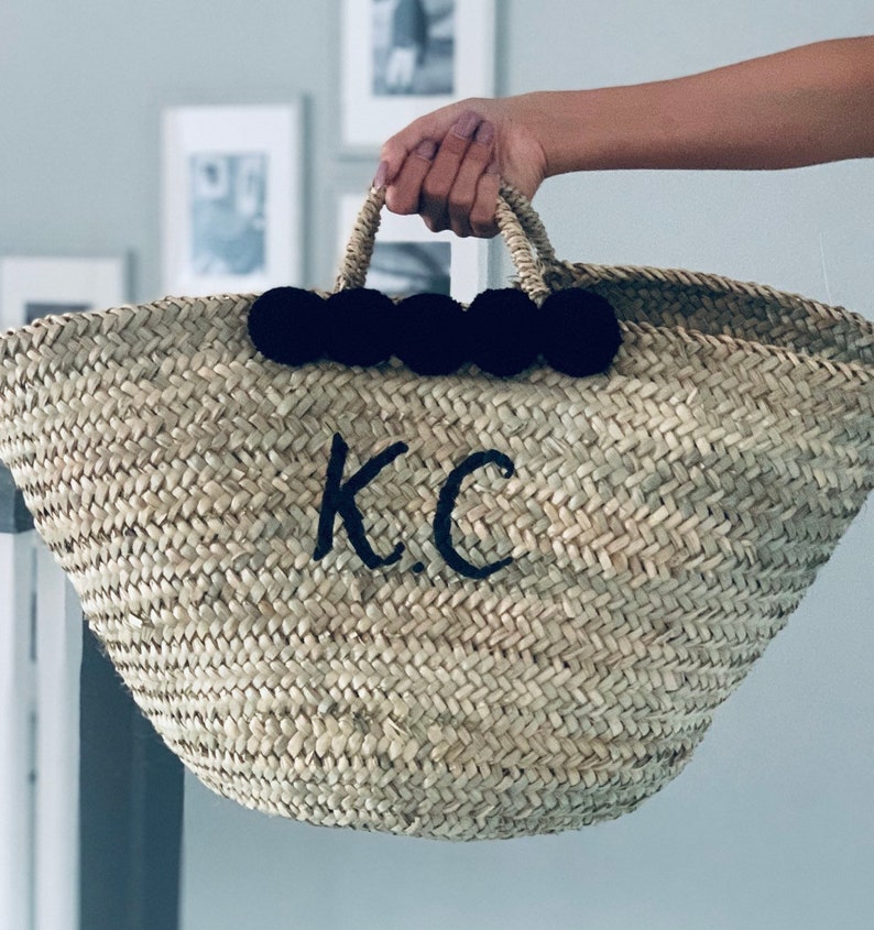 personalised pom pom beach bag