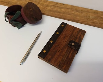 Beautiful hand made Rosewood wood & leather book with brass fastener. Keepsake, Gift, notepad, book, diary