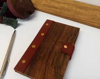 Beautiful hand made Rosewood wood & leather book with brass fastener. Keepsake, Gift notepad book diary