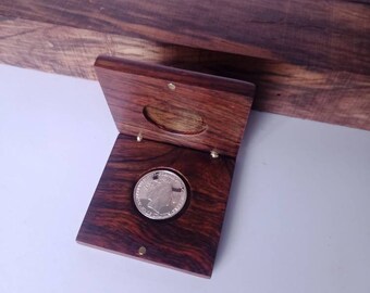 Bespoke handmade rare cocobolo wood coin display presentation box case [with possible customer engraving\ Lazer etching]