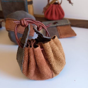 Lovely little hand made real suede leather money clip, card wallet, coin purse, jewellery bag, ring drawstring pouch gift image 1